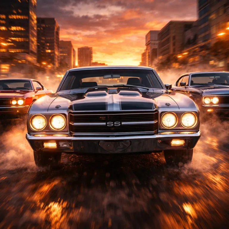 Fototapeta-klasyczne-muscle-car-w-miescie-o-zachodzie-slonca-4096x2731