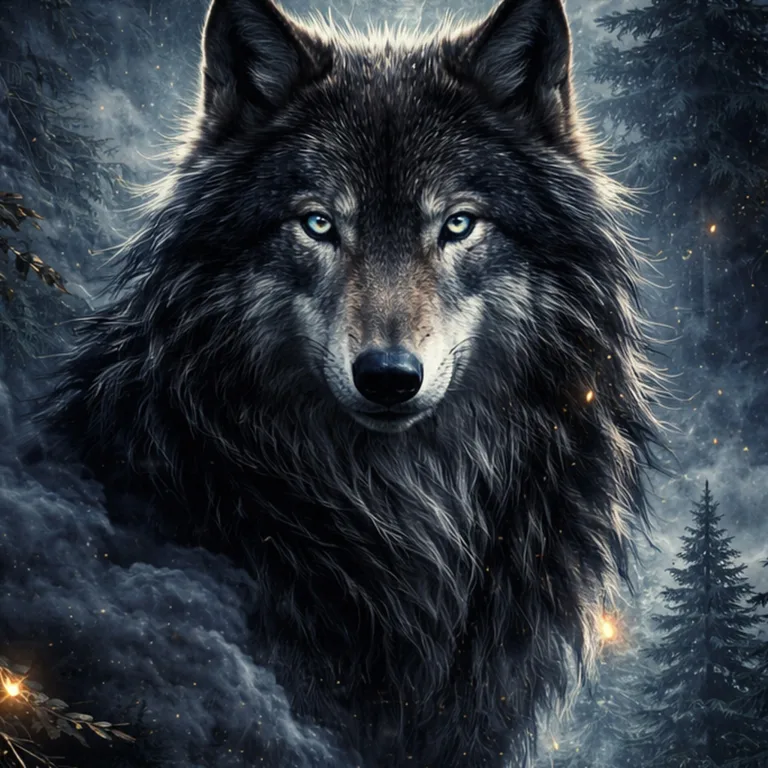 Fototapeta-wilk-w-ciemnym-lesie-4096x2731