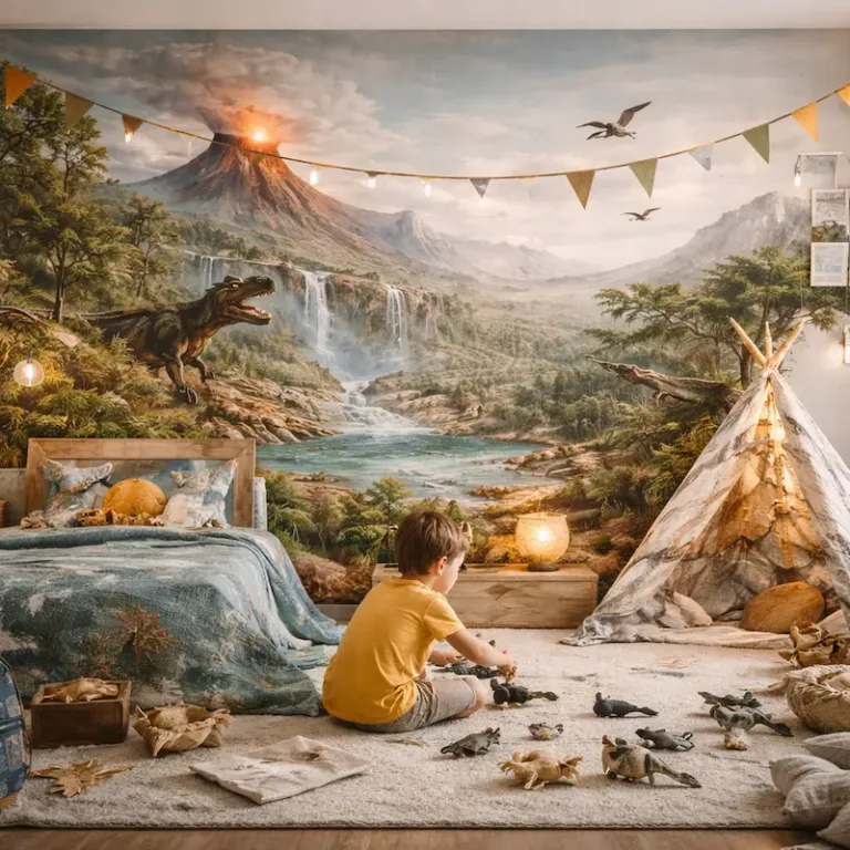 Fototapeta dla chłopca dinozaury krajobraz prehistoryczny pokój dziecka
