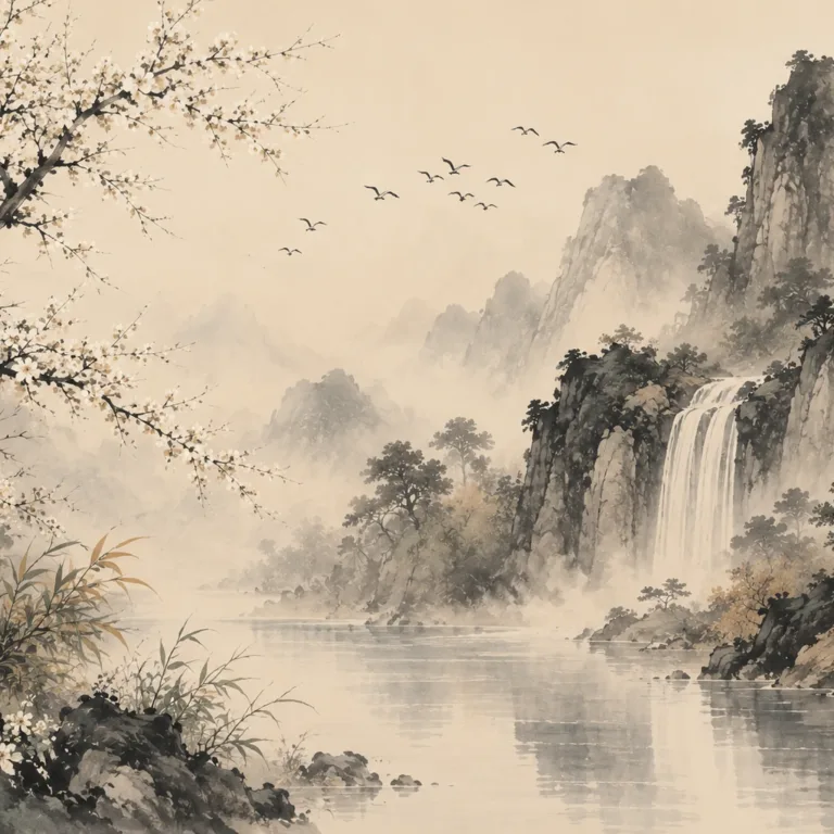 Fototapeta-orientalny-wodospad-ink-wash-4096x2731