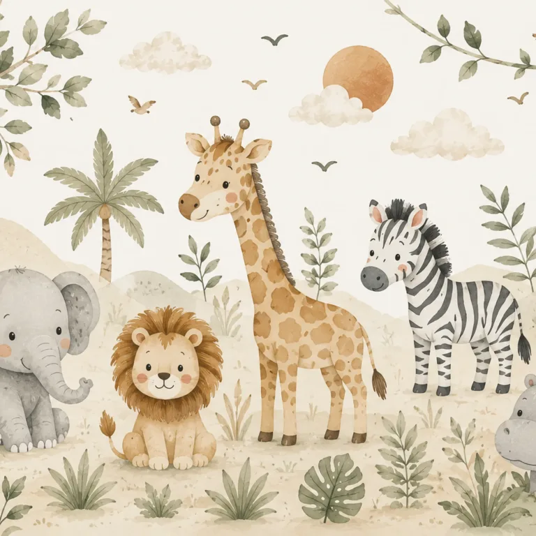 Fototapeta-safari-jungle-ze-zwierzatkami-watercolor-4096x2731