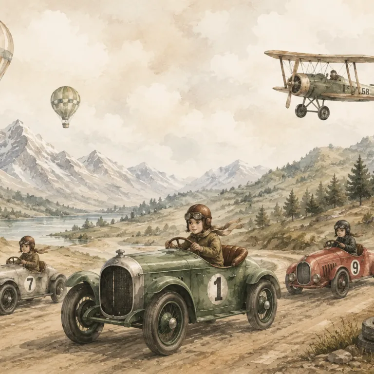 Fototapeta-vintage-racing-dla-dzieci-retro-auta-i-gorski-krajobraz-4096x2731