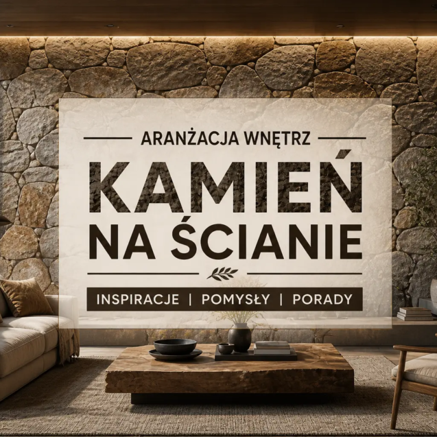 aranżacja wnętrz kamień na ścianie w salonie z fototapetą