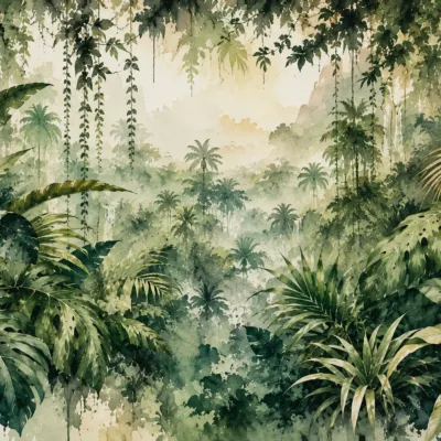 Fototapeta-Akwarelowa-Dzungla-Mglista-tropikalna-glebia-i-naturalny-spokoj-4096x2731