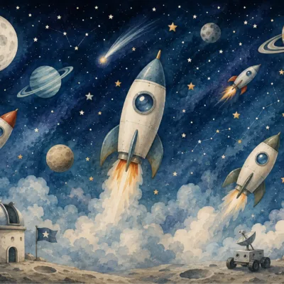 Fototapeta-Kosmiczna-misja-rakiet-i-planet-4096x2731