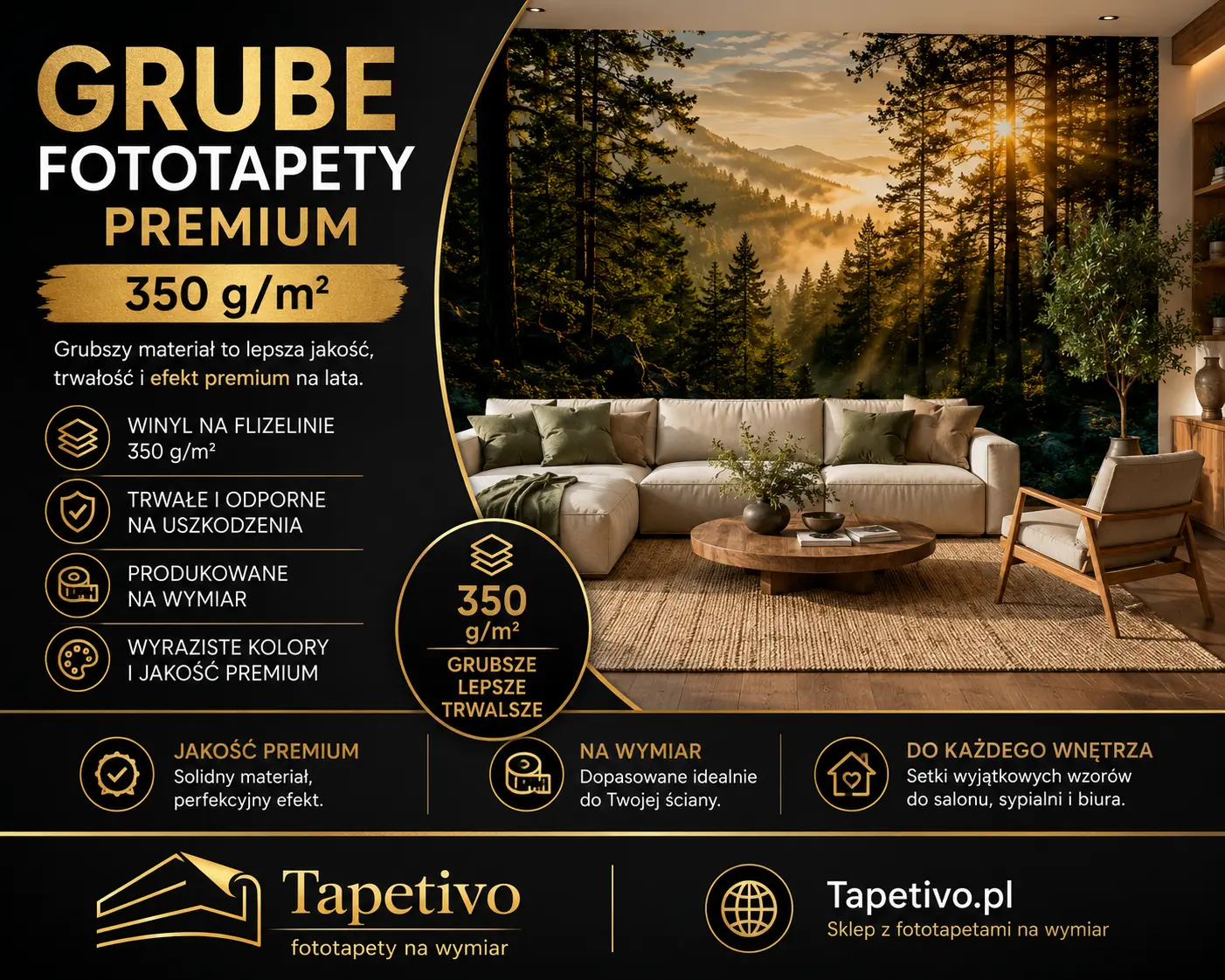 Grube fototapety premium 350 g/m² Tapetivo – fototapeta winylowa na flizelinie do salonu