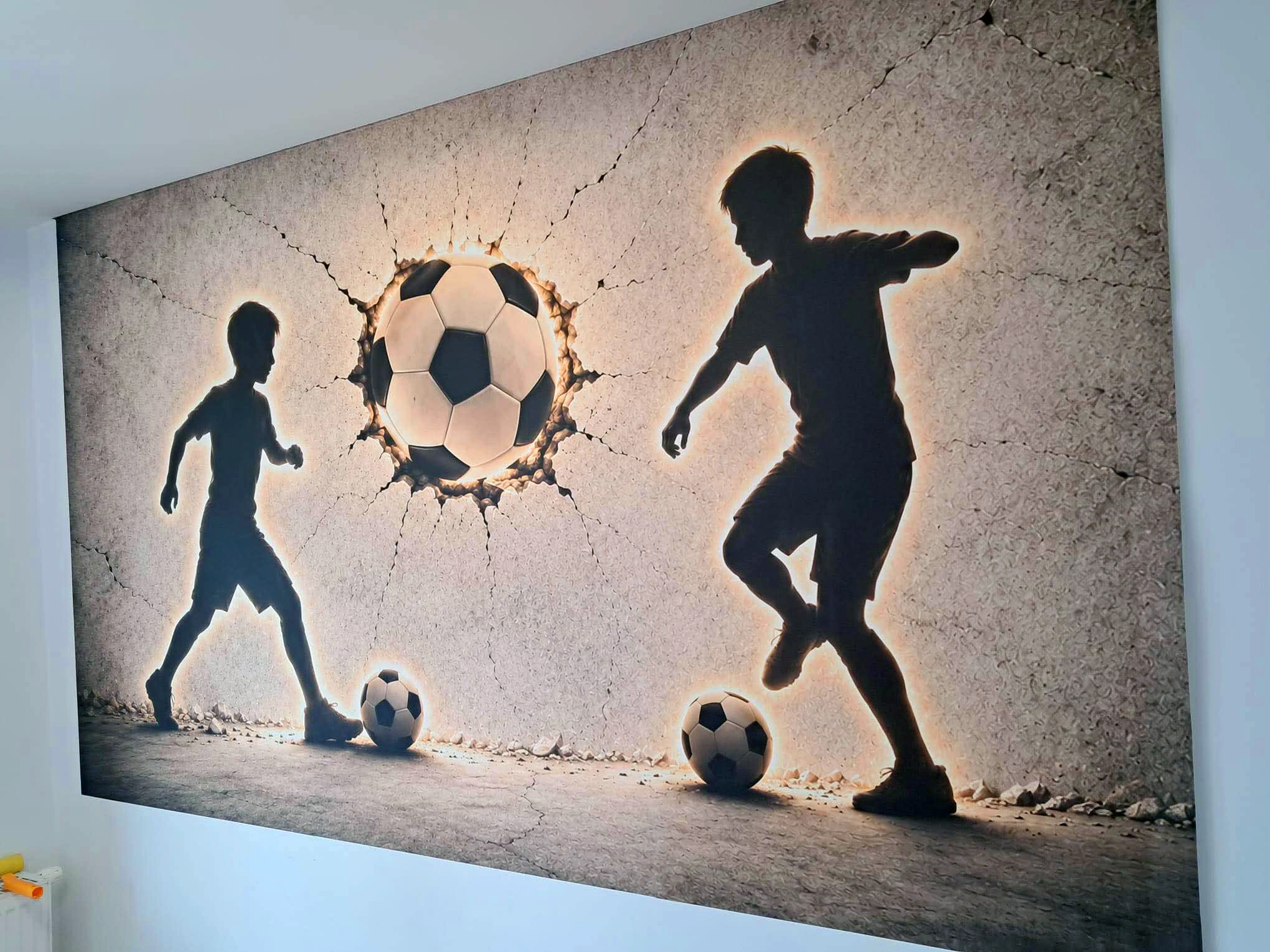 Realizacja klienta - fototapeta piłkarska 3D w pokoju chłopca