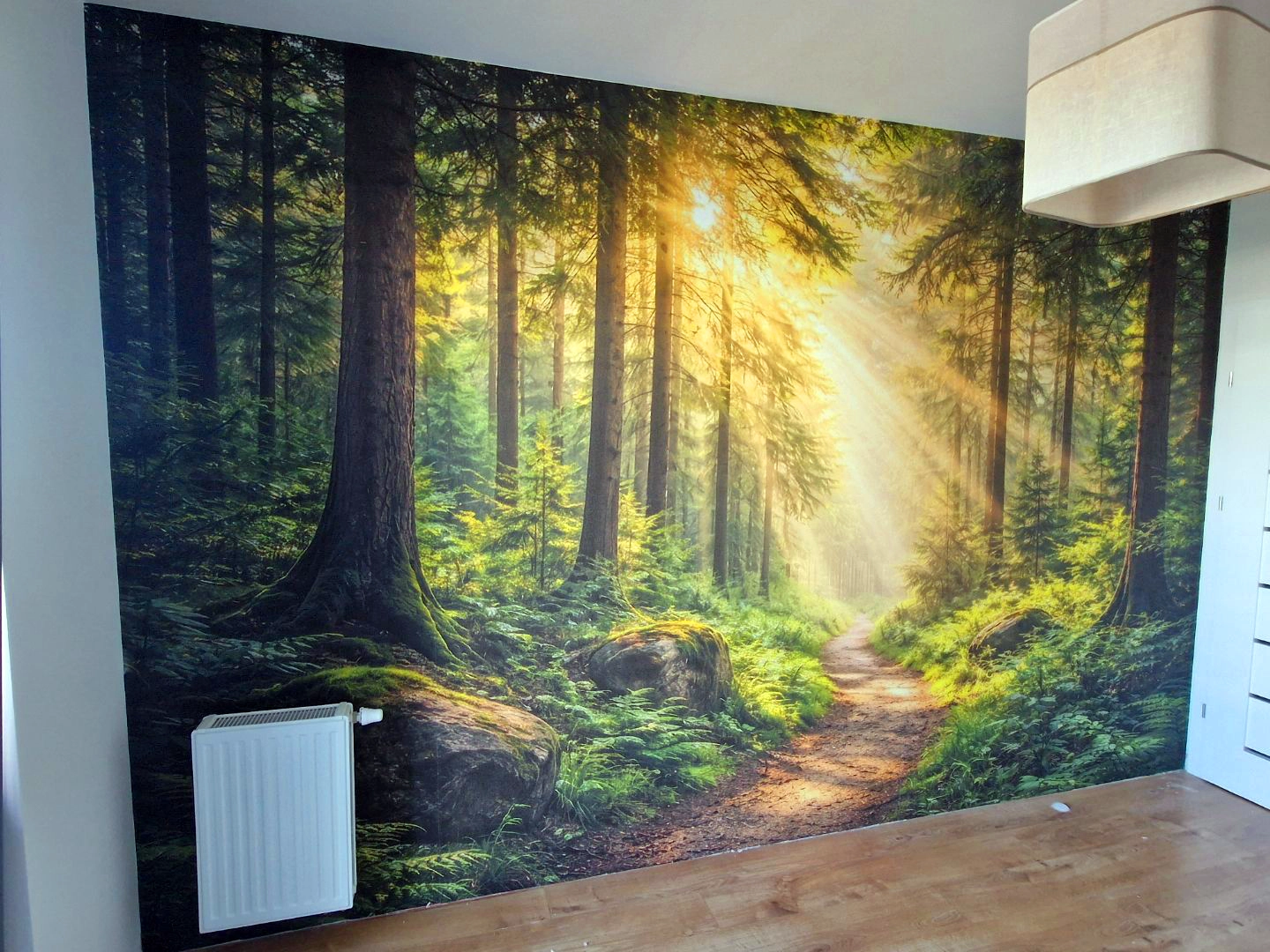 Realizacja klienta - fototapeta leśna ścieżka w sypialni
