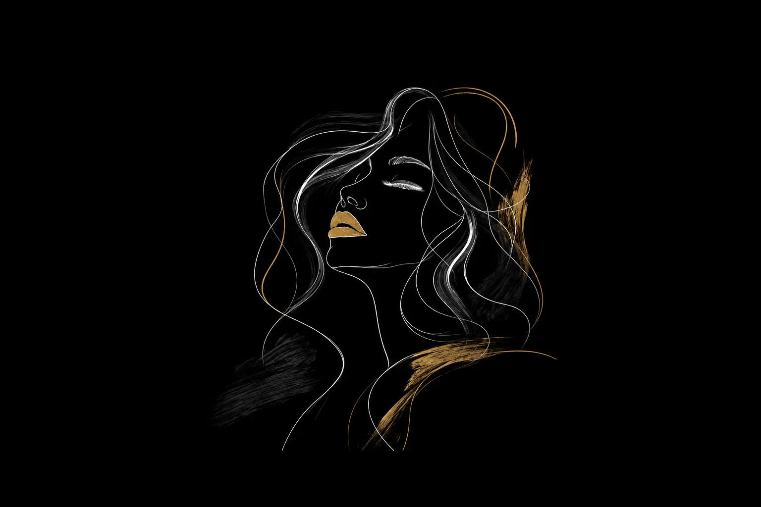 Fototapeta Kobieta Line Art Czarno-Złota na wymiar