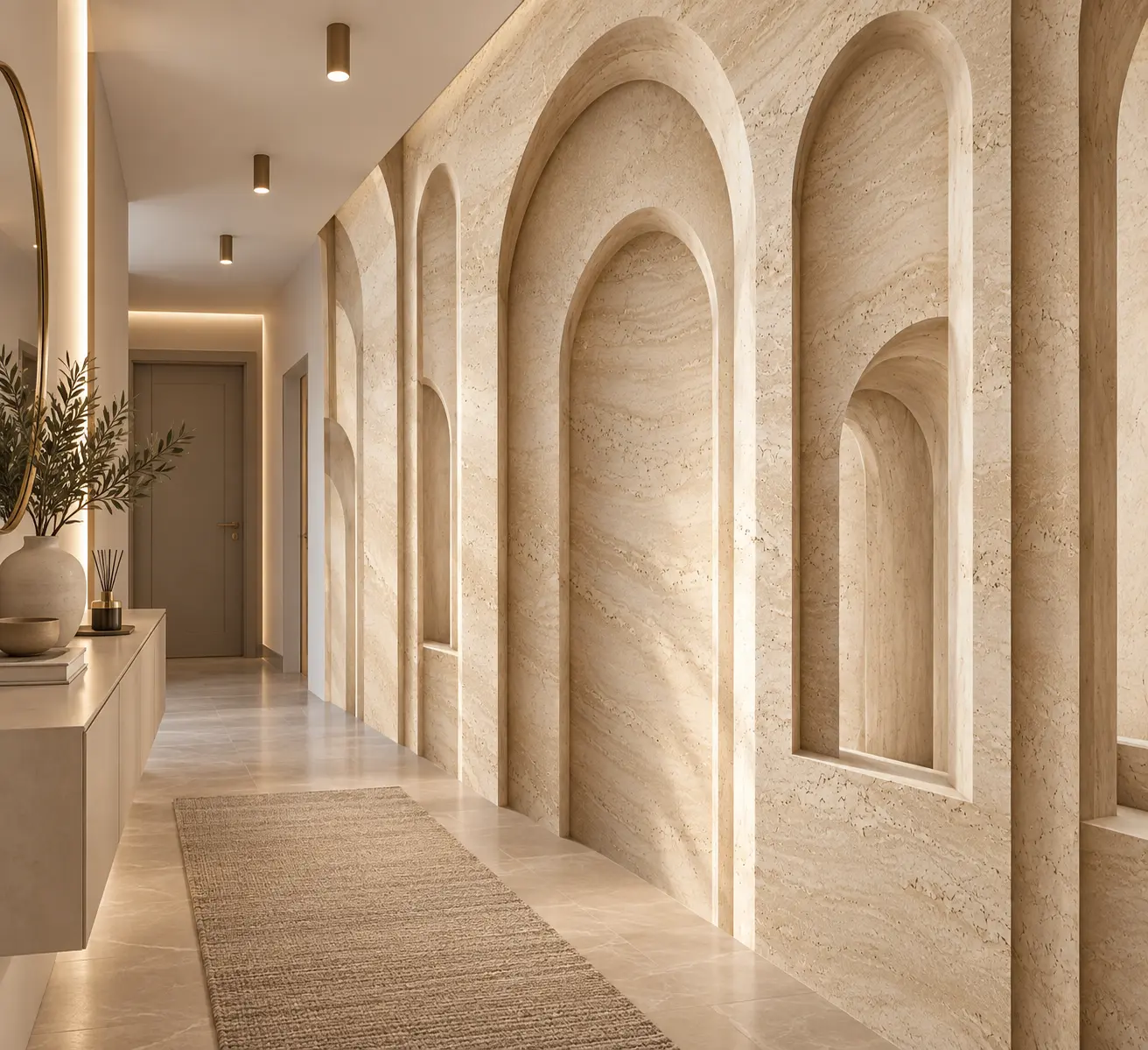 Fototapeta 3D Łuki z Trawertynu Travertine Arches w korytarzu