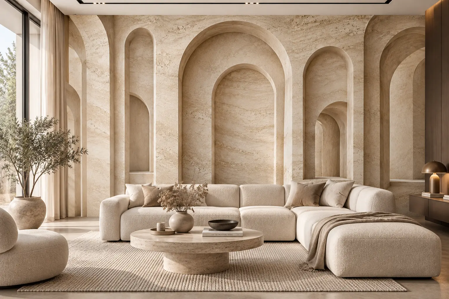 Fototapeta 3D Łuki z Trawertynu Travertine Arches w eleganckim salonie