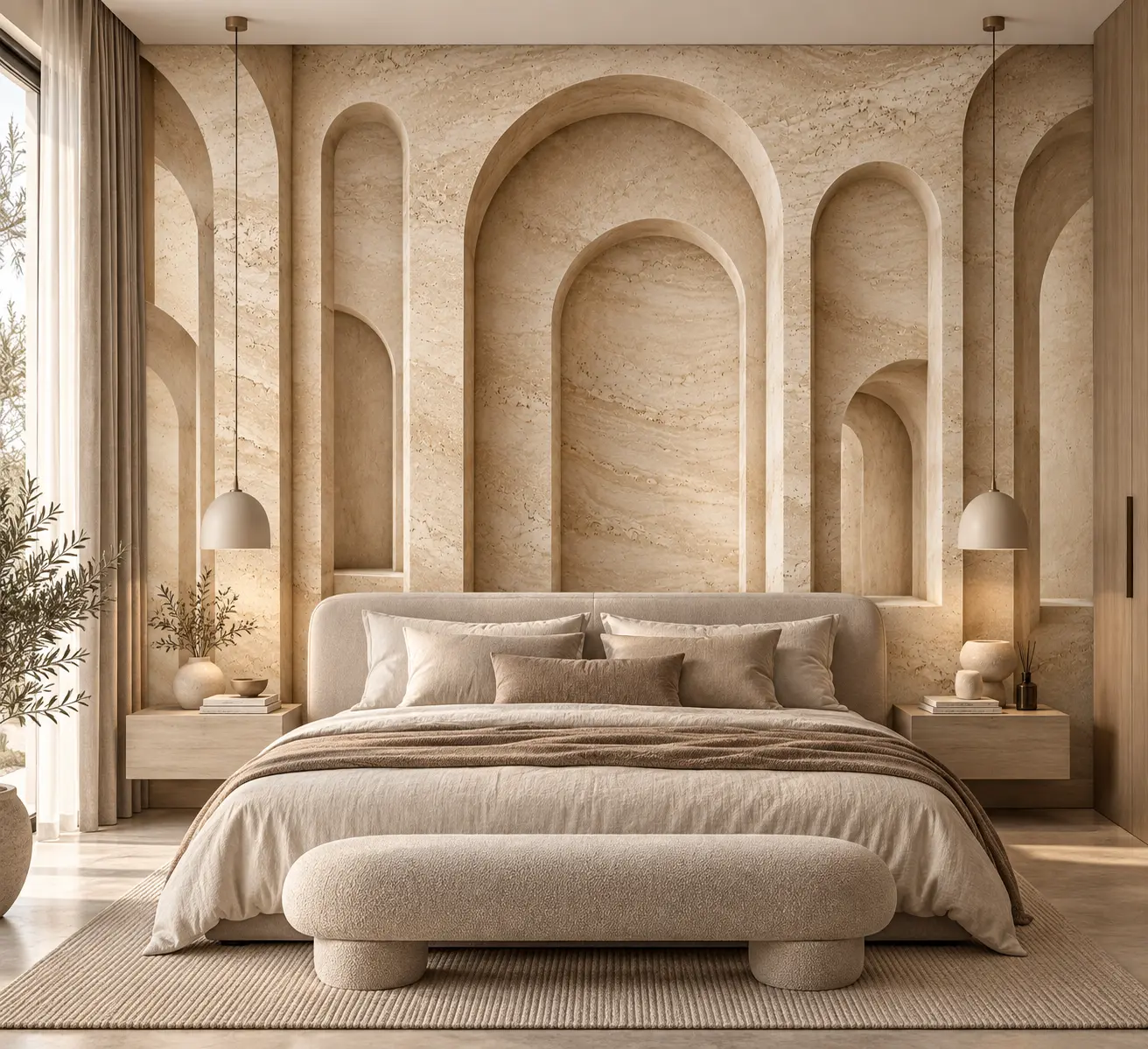 Fototapeta 3D Łuki z Trawertynu Travertine Arches w sypialni