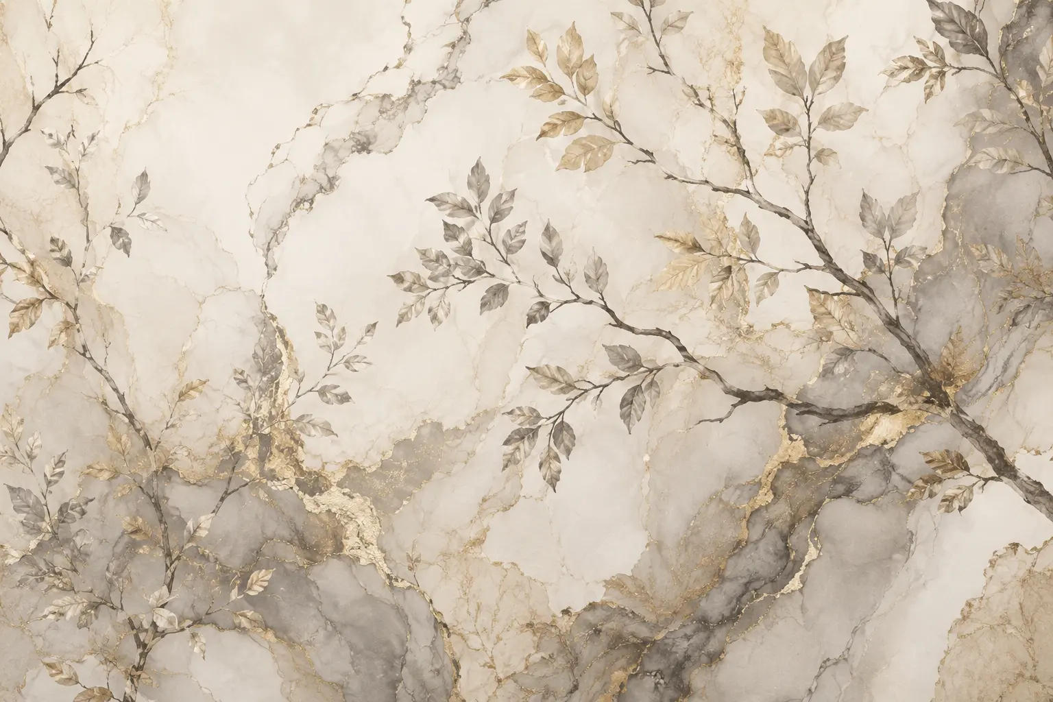 Fototapeta Aurelia Botanica – Eleganckie Gałęzie i Złote Żyłki, wzór