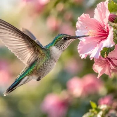 Fototapeta-Koliber-wsrod-Rozowych-Kwiatow-Hummingbird-Blossom-master-mini