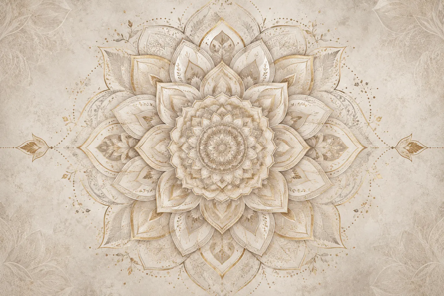 Fototapeta Mandala Boho Blossom – beżowa kwiatowa mandala ze złotymi detalami