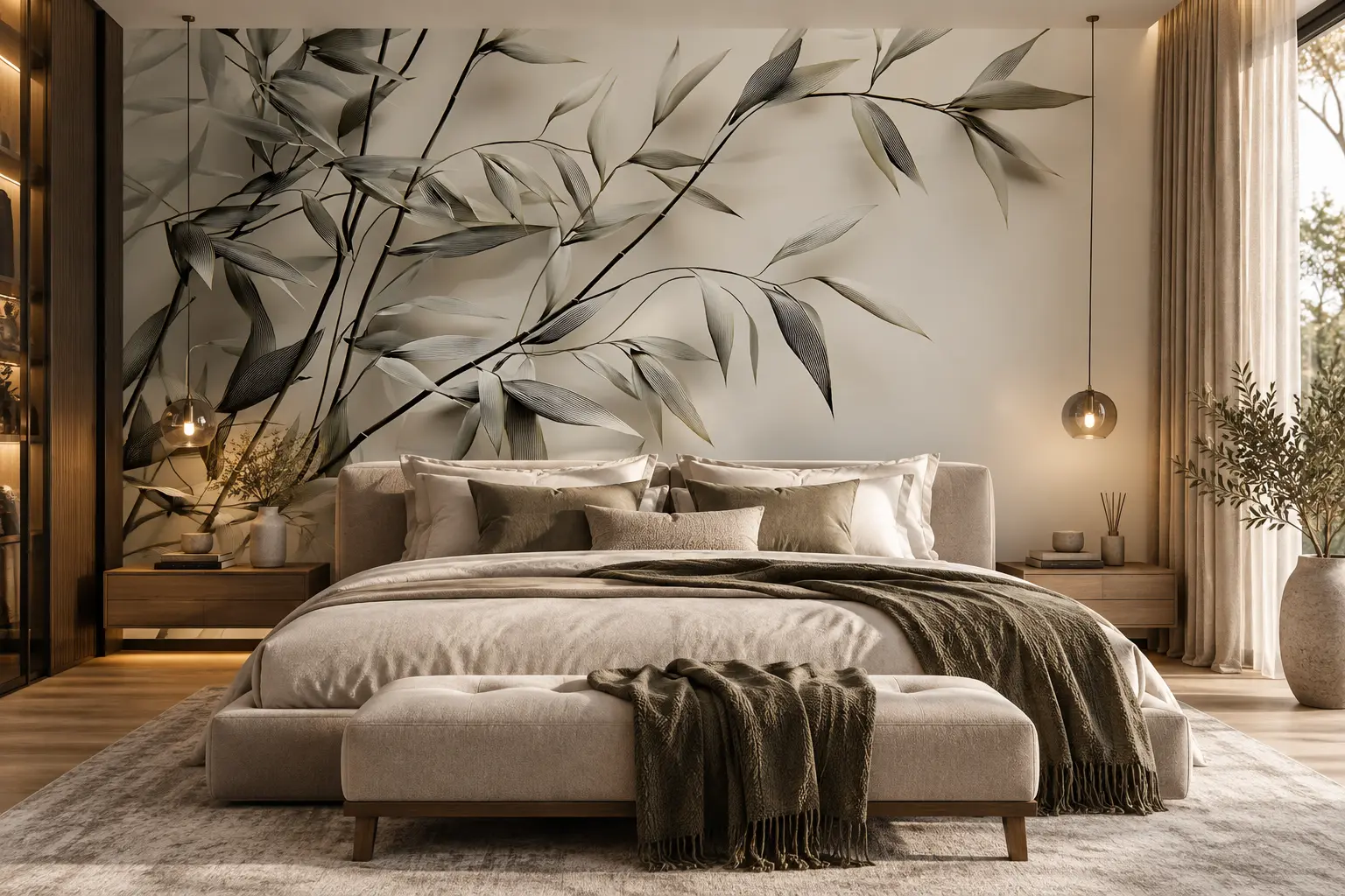 Fototapeta Srebrne Gałązki – Silver Branches w sypialni