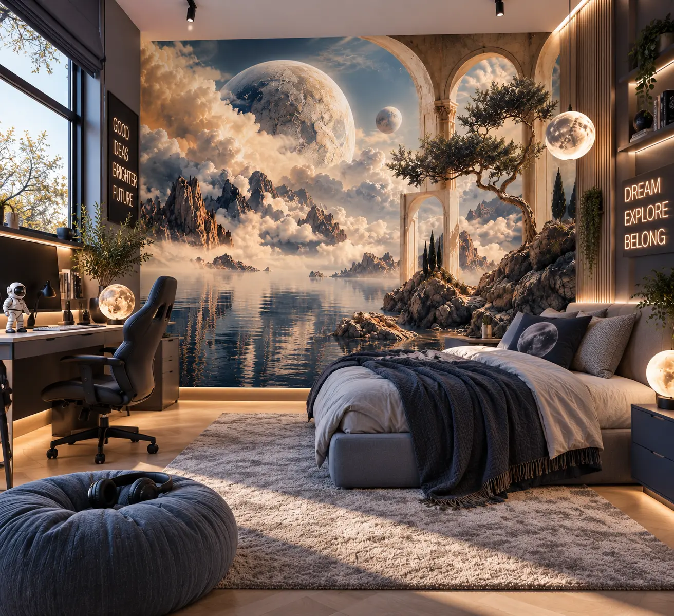 Fototapeta Surrealna Kraina Snów – Dreamscape w pokoju młodzieżowym z biurkiem