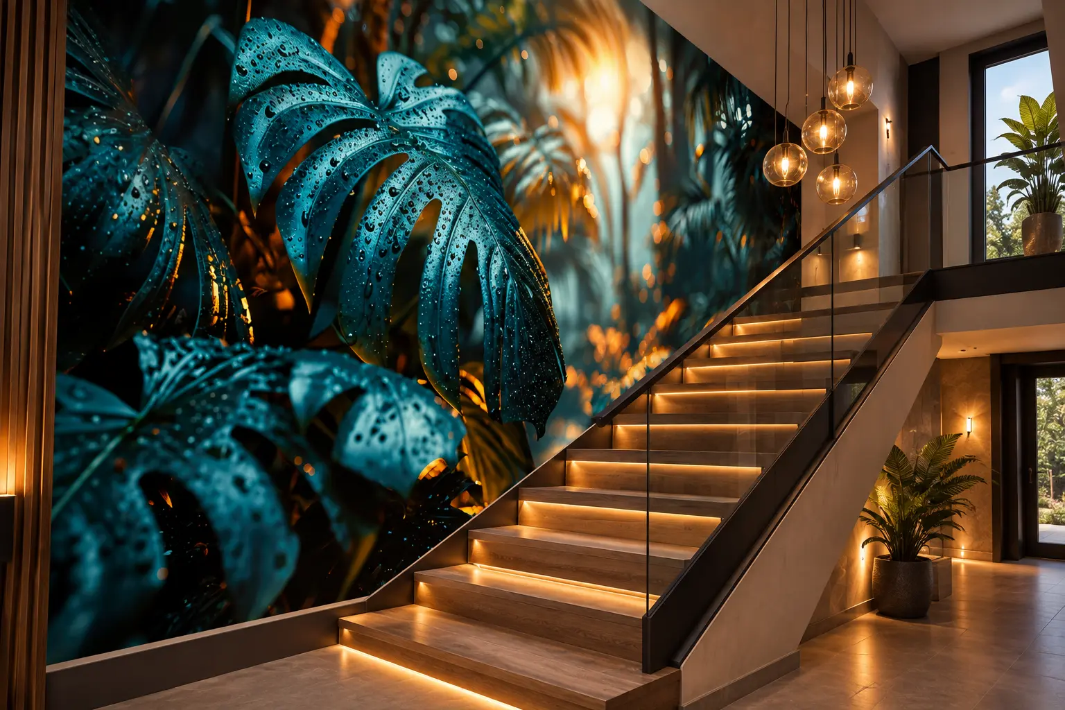 Fototapeta Tropikalny Blask – Tropical Glow na klatce schodowej