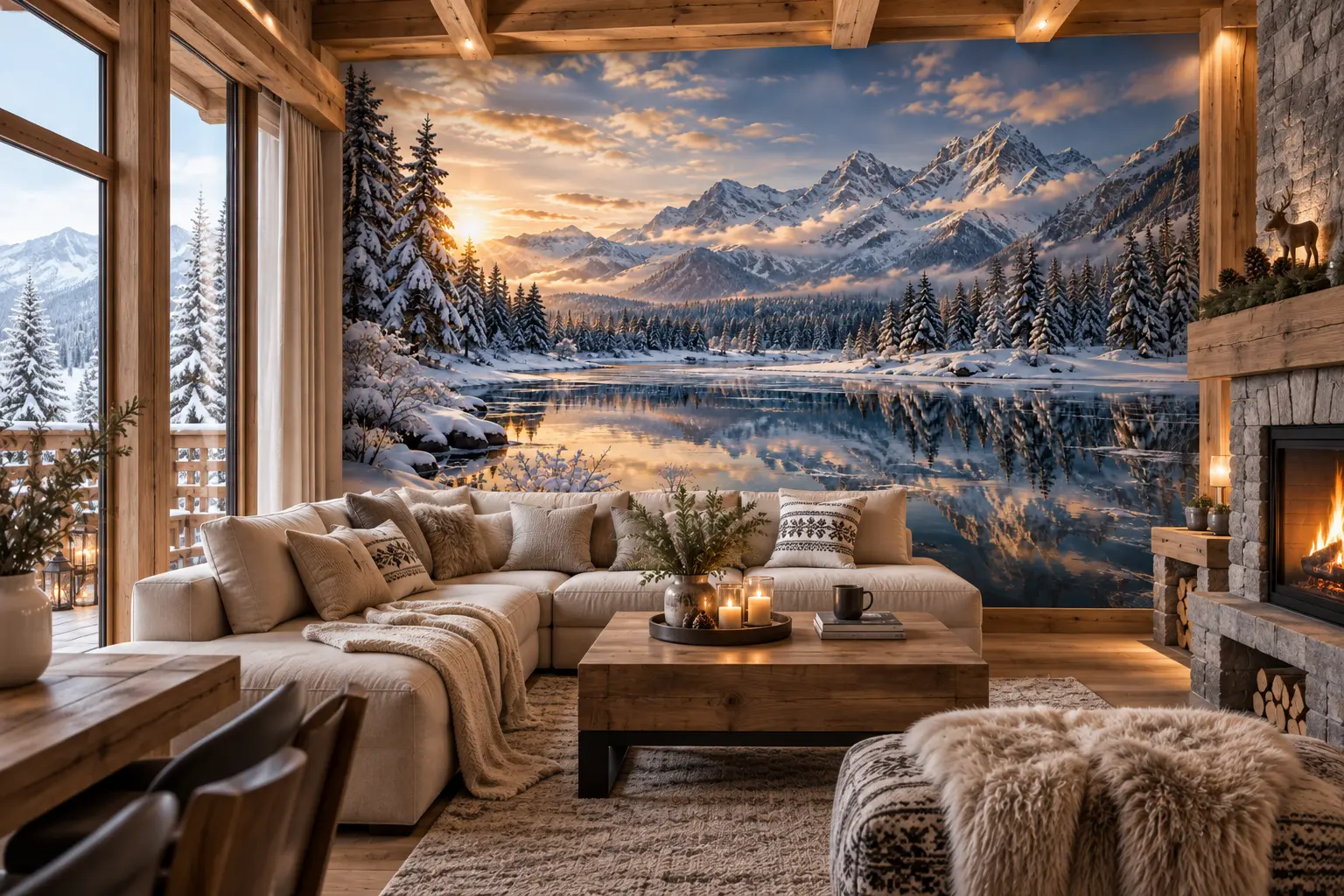 Fototapeta Zimowa Dolina – Winter Valley w domku letniskowym w górach