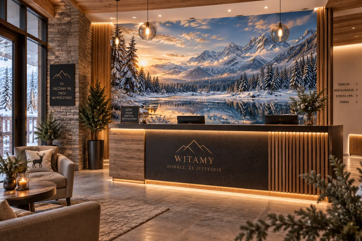 Fototapeta Zimowa Dolina – Winter Valley w recepcji hotelowej