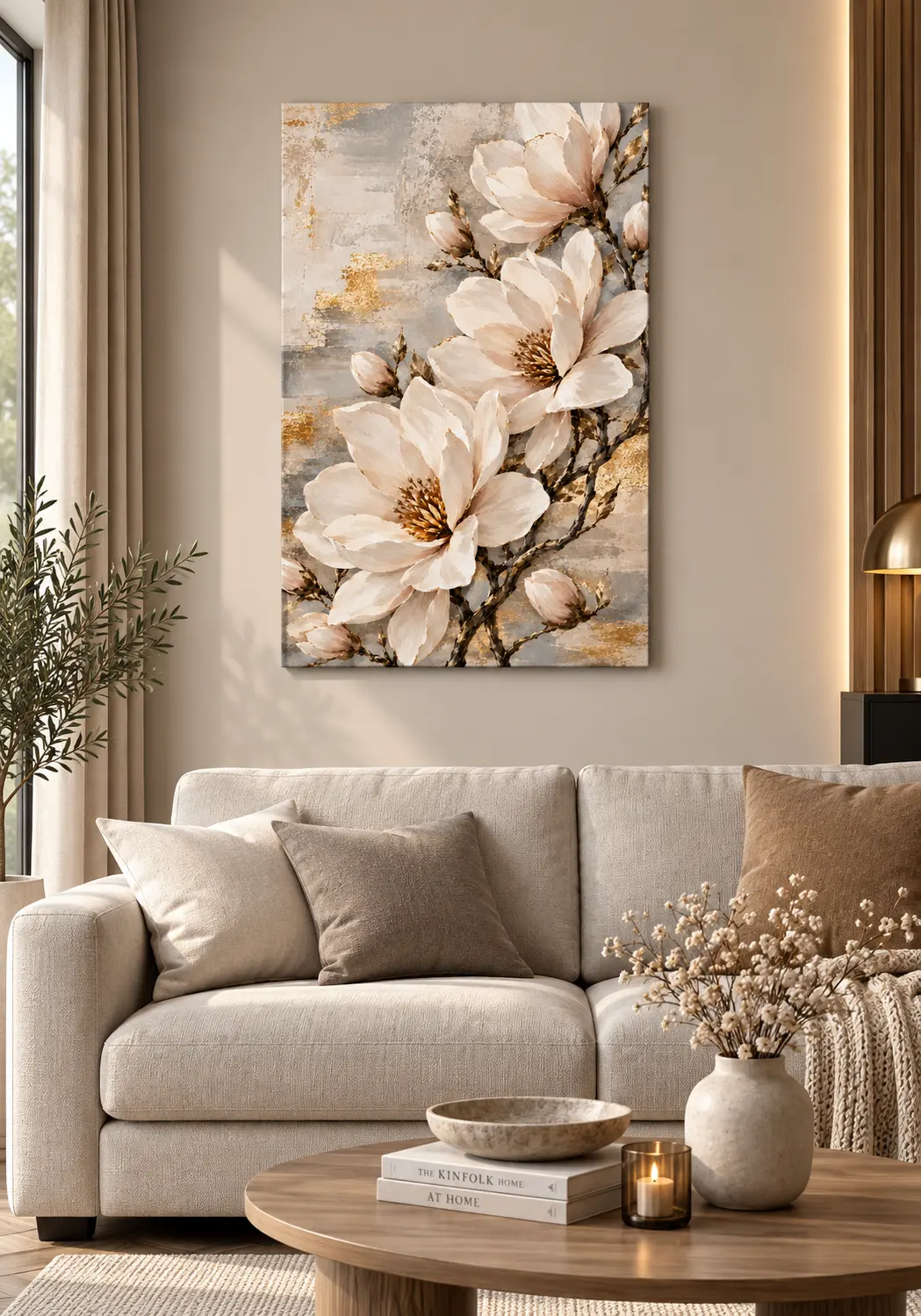 Obraz Magnolie w Złocie – Golden Magnolia – wizualizacja we wnętrzu