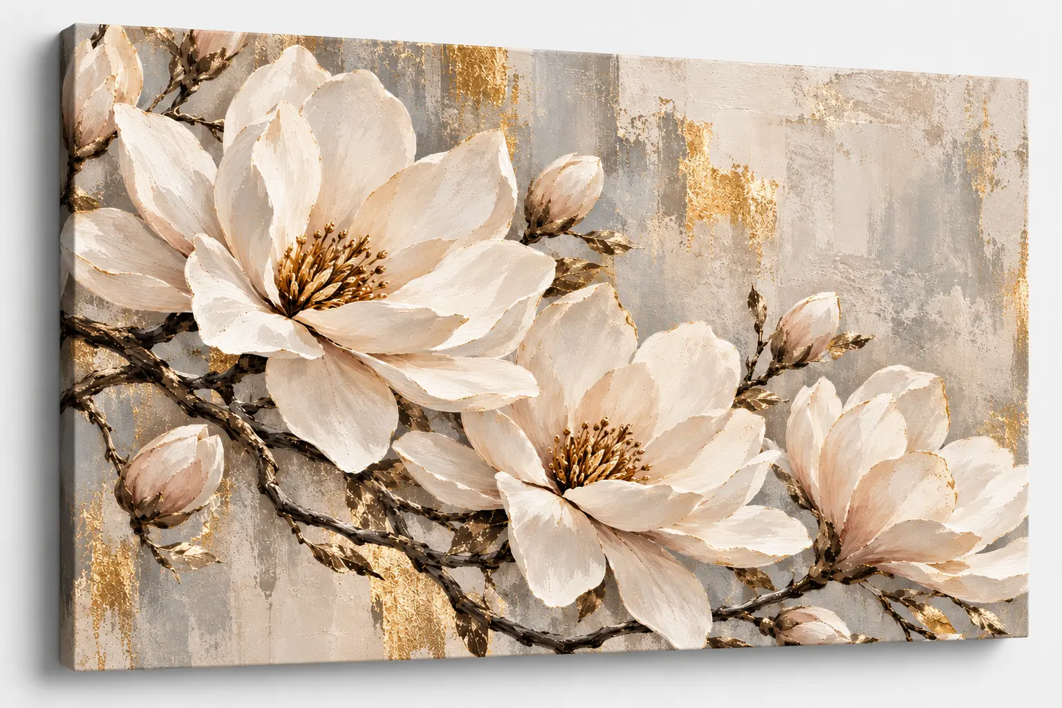 Obraz Magnolie w Złocie – Golden Magnolia 150 x 100 cm poziomy