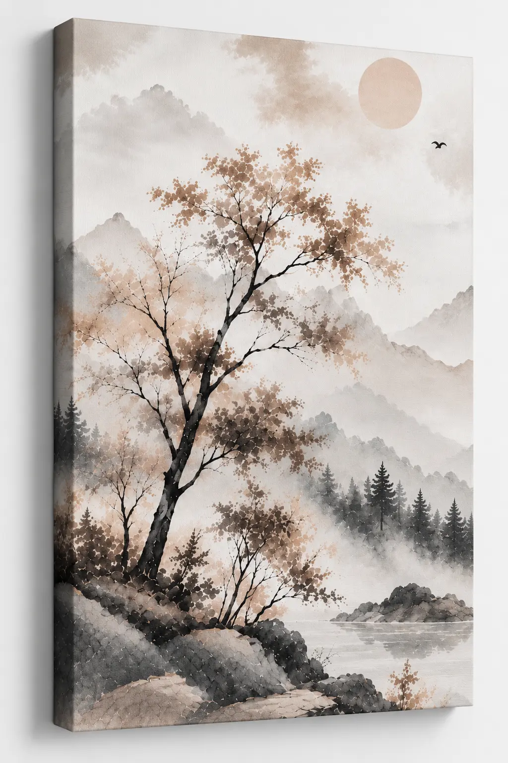 Obraz góry Japandi akwarelowy pejzaż premium 100 x 150 cm pionowy