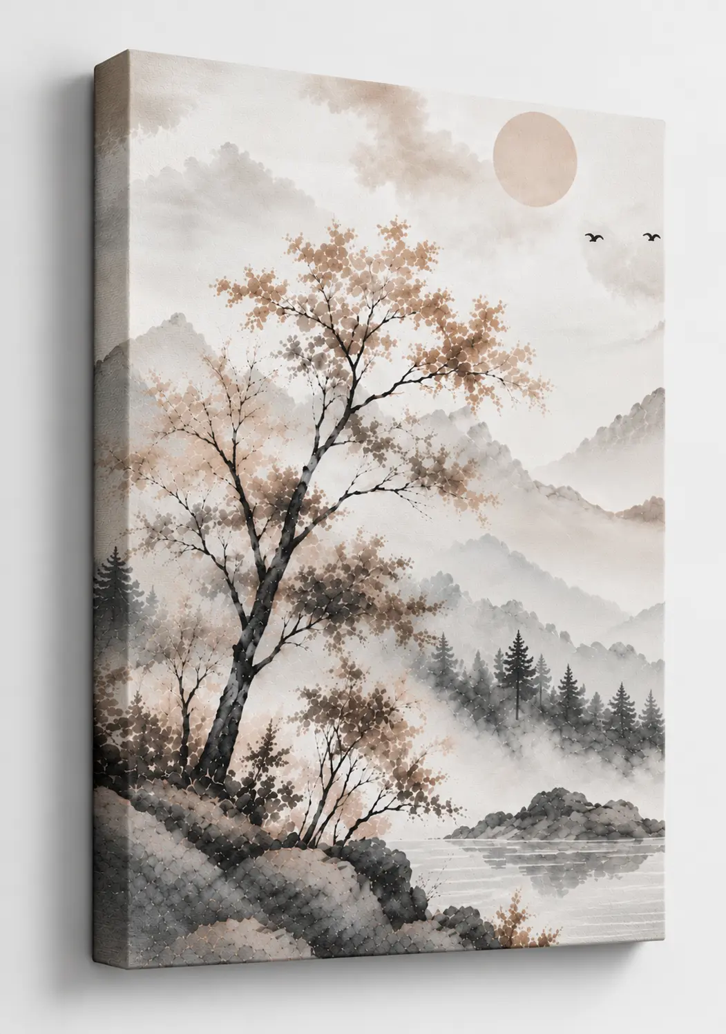 Obraz góry Japandi akwarelowy pejzaż premium 70 x 100 cm pionowy