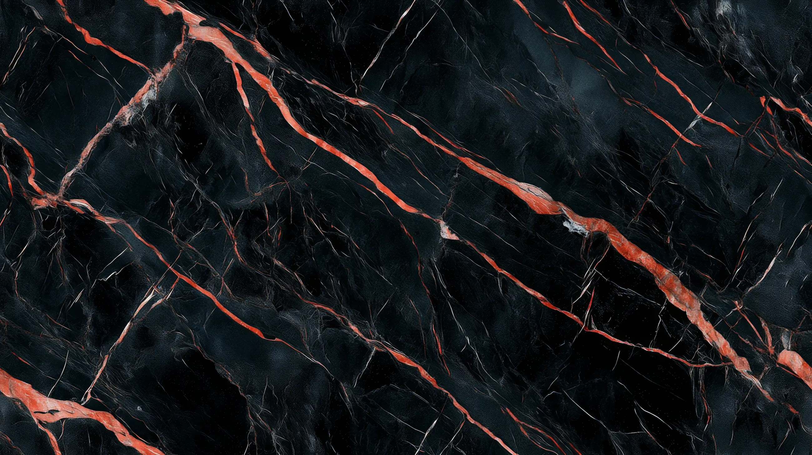 Fototapeta Czarny Ogień – Black Inferno – czarny marmur z czerwono-pomarańczowymi żyłami