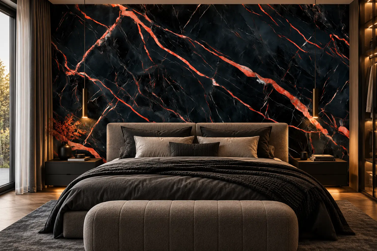 Fototapeta Czarny Ogień – Black Inferno w sypialni