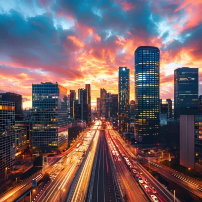 fototapeta-miejski-blask-urban-radiance-panorama-nowoczesnego-miasta-o-zachodzie-slonca