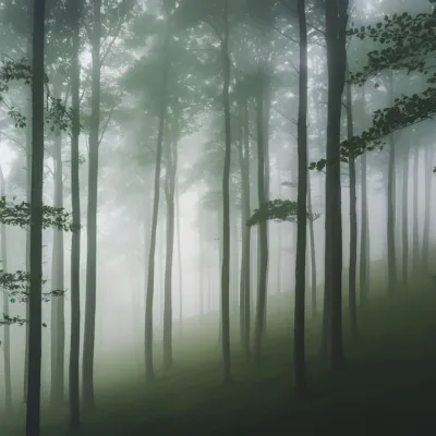 fototapeta-zielony-polmrok-verdant-hush-lesna-mgla-ciemne-drzewa-i-zielone-wzgorza